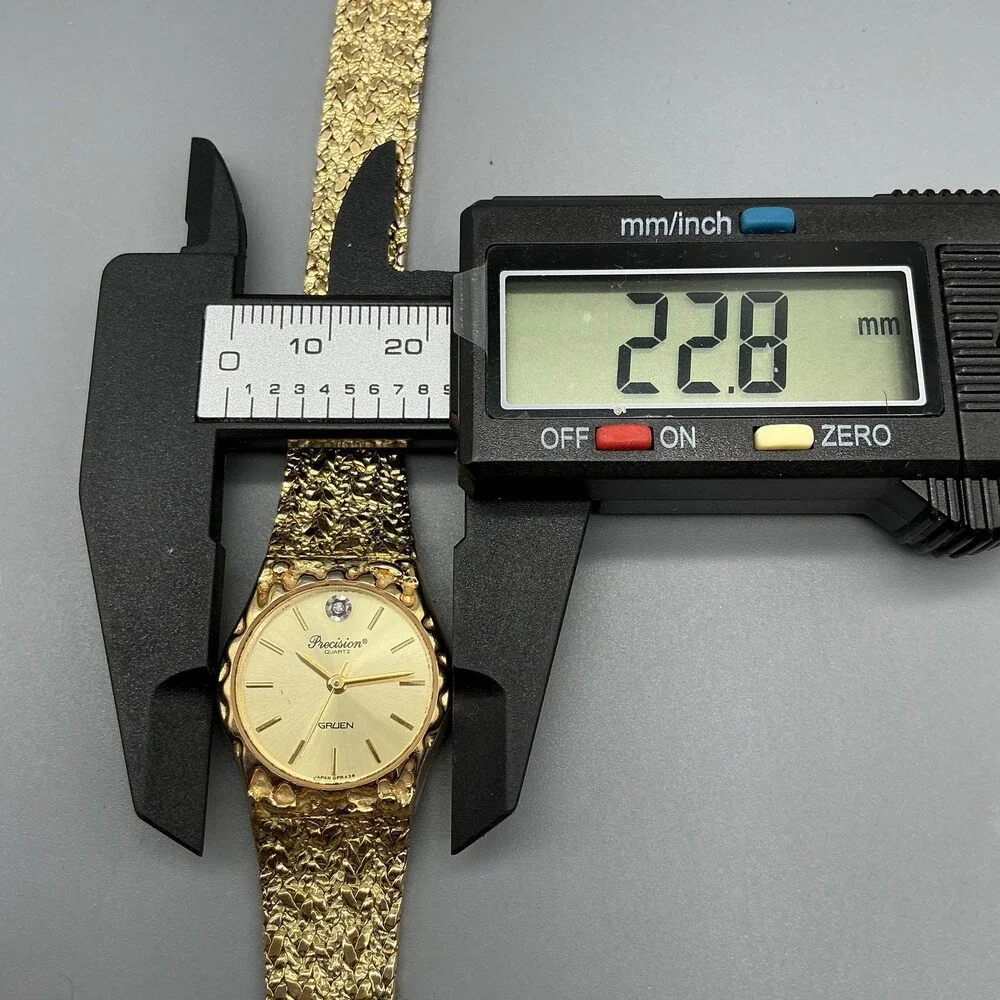 Vtg Gruen Precision Womens Watch 23mm Gold Tone Textured Bracelet New Battery